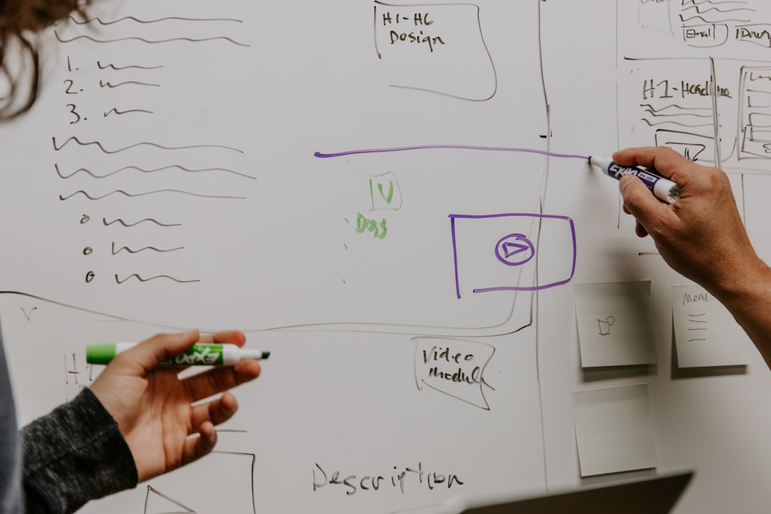 Team discussing strategy around a whiteboard