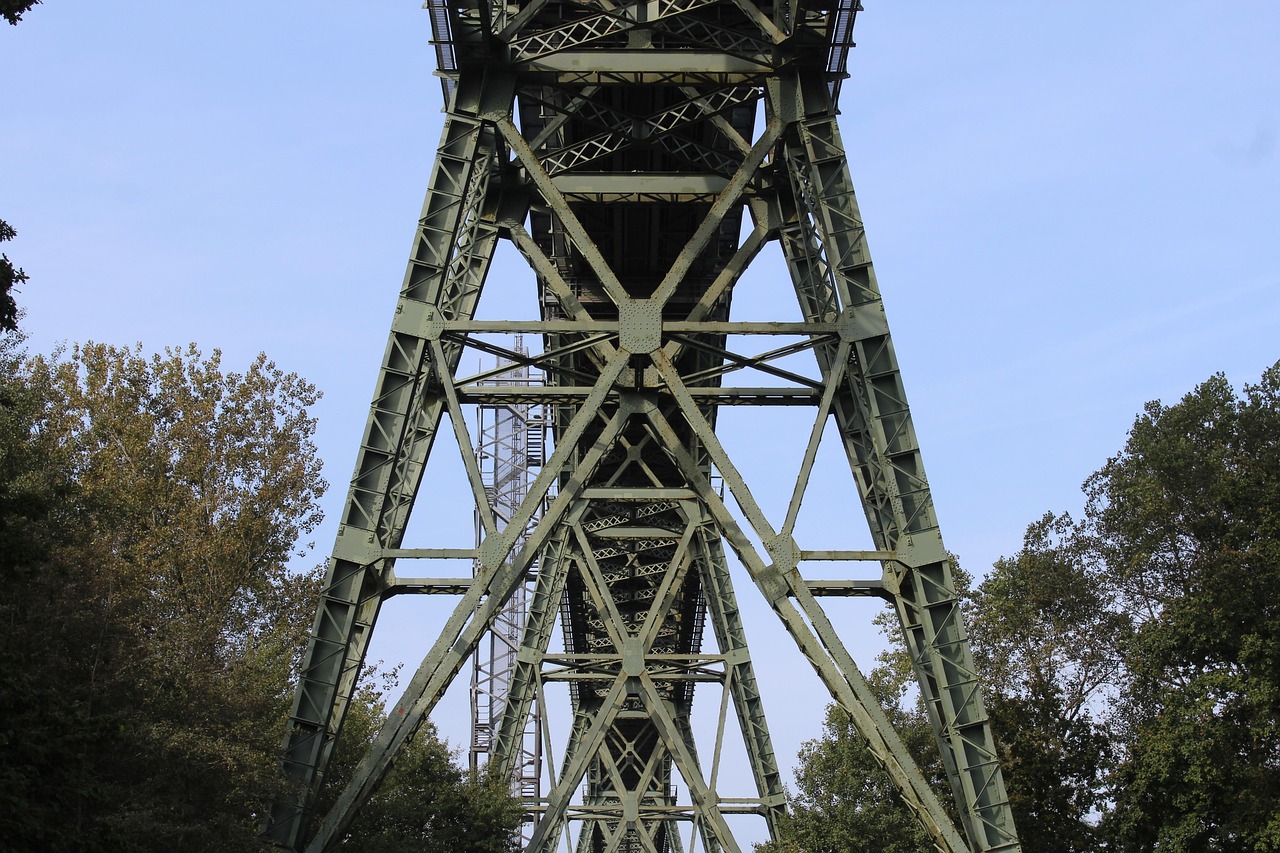 Steel beams and metal structural framework at an industrial construction site